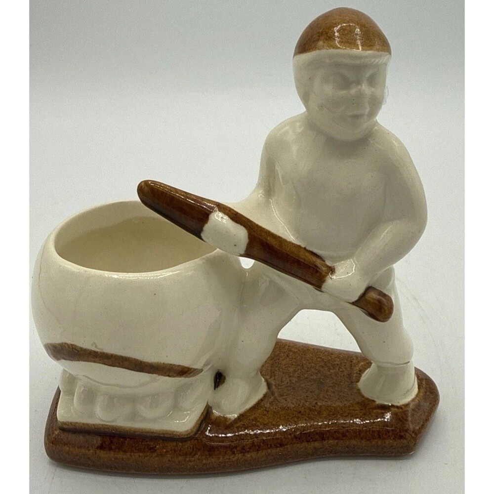 Vintage Haeger Pottery Baseball Player Small Planter Brown/Cream 5” #278 USA